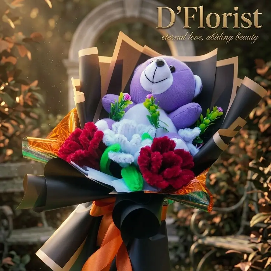 D'Florist Buket Boneka & Bunga Premium – Hadiah Lucu, Elegan, dan Berkesan untuk Orang Tersayang - gambar 1